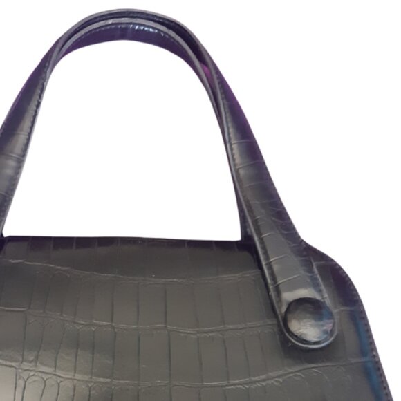 Vintage Naturalizer Faux Crocodile 12"x8" Dark Brown Handbag Purse Kiss Closure - Picture 4 of 16
